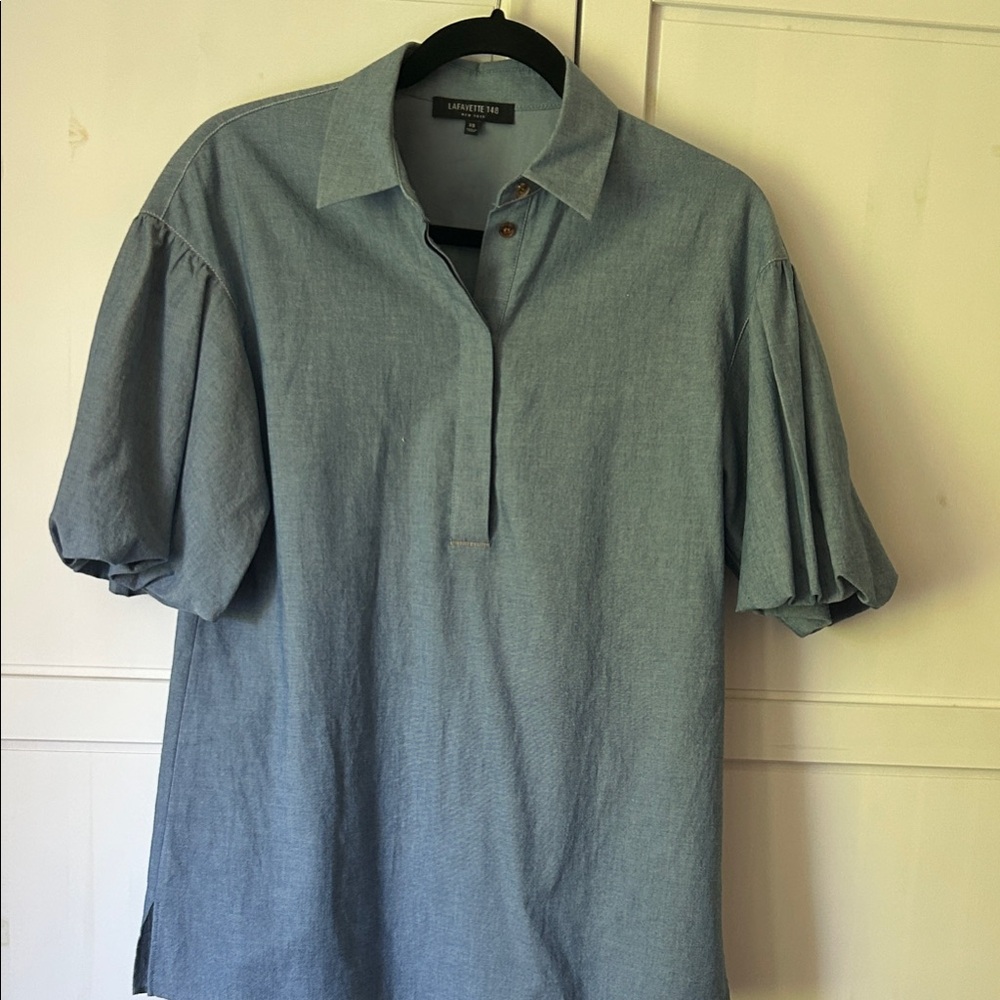 Lafayette 148 New York Light Blue Button-Down Blouse